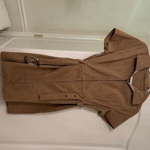 Brown Short-Sleeve Belted Dress